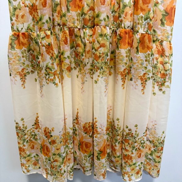 TAYLOR Yellow & White Floral Tiered Smocked Waist Tie Sleeve Midi Dress S Small - Picture 7 of 13